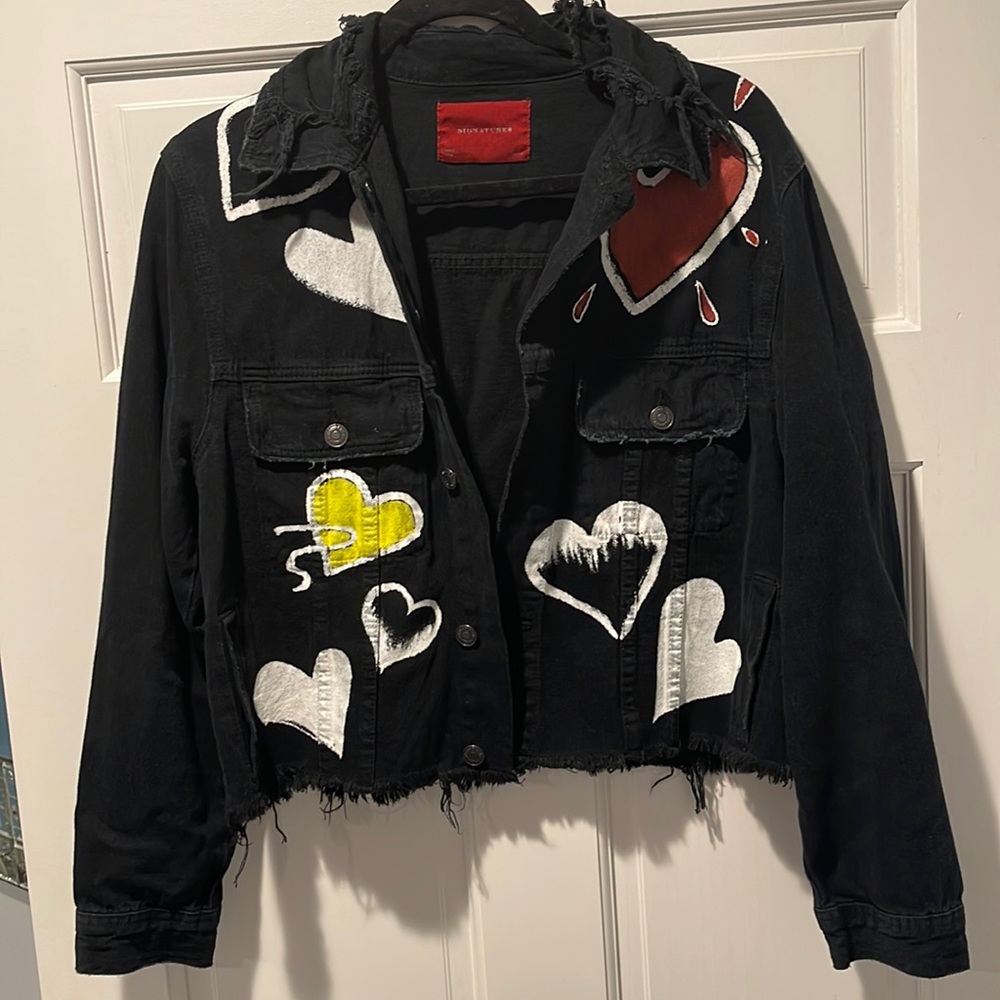 Signature8 Black Denim Jacket with hearts